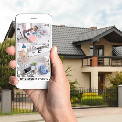 Bozeman vivint phone display of cctv live feed in front of a house